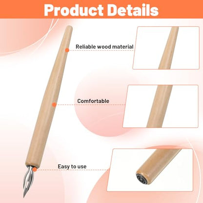 11 PCS Dip Pen Nibs, Calligraphy Nibs with Wooden Pen Holder, Dip Pens Nib Oblique Calligraphy Pens for Drawing Sketching Writing Ink Signing