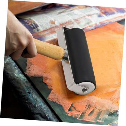 OSALADI 10cm Roller Set 4pcs Rubber Ink Roller Wooden Handle for Printmaking Crafting Watercolor Techniques for Artists and Boys and Girls
