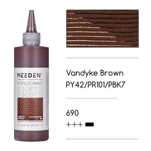 MEEDEN Vandyke Brown Acrylic Paint: Matte Finish 250ml/8.45oz Soft Body Bulk Acrylic Colors in Ergonomic Bottle - Fluid Flow Art Paints for Artists Canvas Painting - color: Vandyke Brown