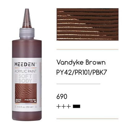 MEEDEN Vandyke Brown Acrylic Paint: Matte Finish 250ml/8.45oz Soft Body Bulk Acrylic Colors in Ergonomic Bottle - Fluid Flow Art Paints for Artists Canvas Painting - color: Vandyke Brown