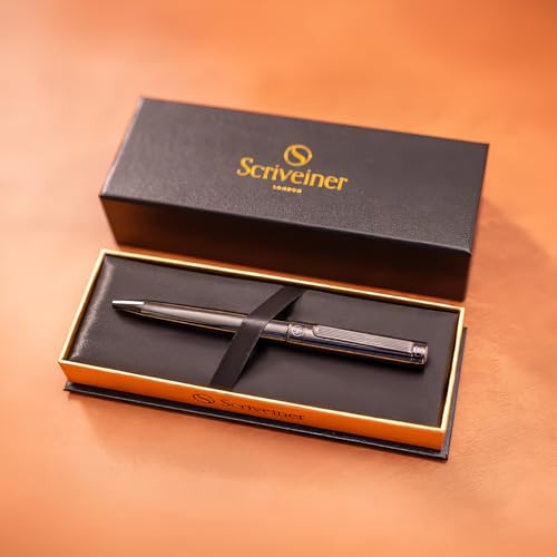Scriveiner Gun-Metal Lacquer Ballpoint Pen - Stunning Luxury Pen, Schmidt Black Refill, Best Gift Set for Men & Women, Professional Executive Office, Nice Fancy Designer Pens - color: 21. Gun-Metal