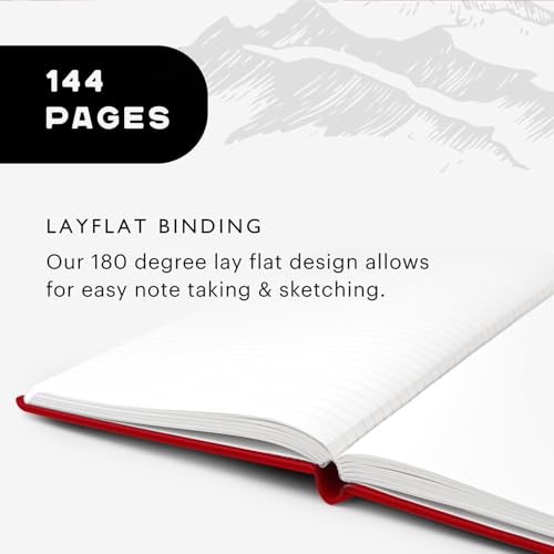 Stone Journal Chef Notebook – 13 × 21 cm Waterproof Paper, 144 Pages, Half Lined & Half Blank, Vegan Leather Hardcover, Kitchen Conversions, Premium Journal (Red) - color: Red