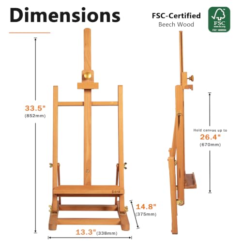 DJAR H- Frame Tabletop Painting Easel, Adjustable Solid Beech Wood Desktop Art Easel, Hold Canvas Up to 27.5", Assembly-Free Art Stand for Artist, Student, Natural - style: Natural