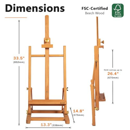 DJAR H- Frame Tabletop Painting Easel, Adjustable Solid Beech Wood Desktop Art Easel, Hold Canvas Up to 27.5", Assembly-Free Art Stand for Artist, Student, Natural - style: Natural