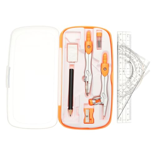 PATIKIL Geometry Precision Tool Set, 11 Pcs Geometry Set Compass Tool with Shatterproof Storage Box Rulers Math Compass Kit for Math Drafting Supplies, Orange(Style 1) - color: Orange