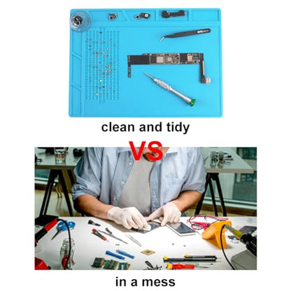 CPB Silicone Soldering Repair Mat, Heat Resistant Work Mat with Scale Rule and Screw Position for Soldering Iron, Electronics, Computer, Cellphone - 13.7" x 9.8"（Blue）