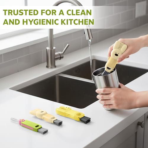 Cup Lid Cleaning Brush, 3 in 1 Lid Cleaner for Tumblers and Water Bottles, Gap Cleaning Brush with Straw Hole Detail Tool, Multifunctional Brush for Daily Use (Yellow Green) - color: Yellow Green