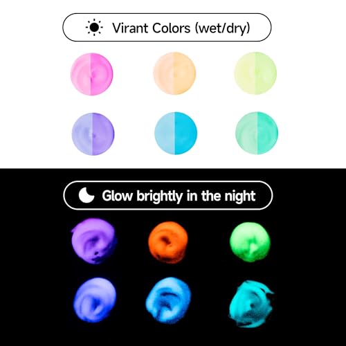 HIMI Glow in The Dark Jelly Gouache Paint Set, 6 Colors 23ml, Jelly Cup Design, Travel carry, Non Toxic Paint for Canvas and Paper, Art Supplies for Professionals - color: Glow in the dark