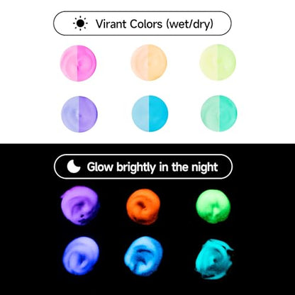 HIMI Glow in The Dark Jelly Gouache Paint Set, 6 Colors 23ml, Jelly Cup Design, Travel carry, Non Toxic Paint for Canvas and Paper, Art Supplies for Professionals - color: Glow in the dark