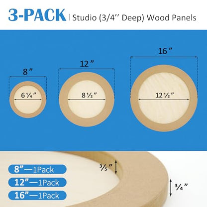 Falling in Art Unfinished Round Birch Wood Canvas Panels Kit, 3 Pack of 3 Sizes 8', 12' and 16' Studio 3/4’’ Deep Cradle Boards for Pouring Art, Crafts, Painting, and More - size: 8'+12'+16' round 1 PACK