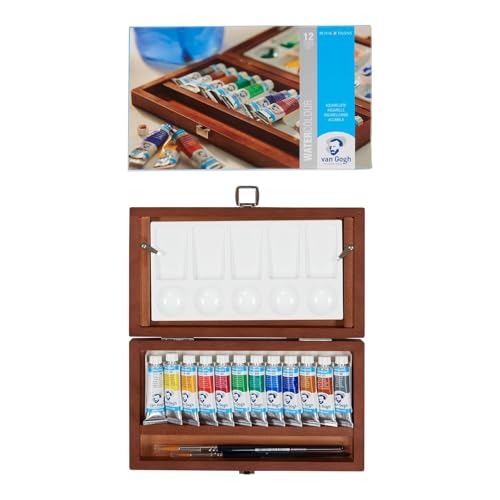 Van Gogh Watercolor Paint Set, Wood Box, 12-Tube + 3 Accessories - color: 12 General (Wood Box), style: 10ml Tube