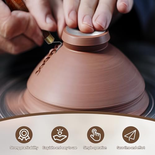 Pottery Trimming Tool Kit, L-Shape Tungsten Pottery Tools + Throwing Trimming Spinner Tool (30mm/38mm/45mm) African Coralwood Ribbon Cutter for Potters Clay Artist