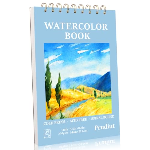 35 Sheets Watercolor Paper Pad 5.5x8.5 Inch, 140 lb/300 GSM Cold Press Water Color Paper Spiral Bound Watercolor Sketchbook for Art Painting, Journal, Drawing, Mixed Media - size: 5.5x8.5 Inch