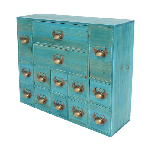 Desk Drawer Organizer | 14 Drawers Apothecary Cabinet | Apothecary Supplies Vintage Chests | Desktop Chest Drawer | Wooden Desk Drawer Organizer for Tea Collection, Stationery (Blue-14 Drawers) - color: Blue-14 Drawers