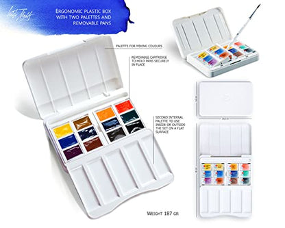 White Nights Watercolor Artists Grade Paint Set Urban, 12 full pans 2.5ml, In Plastic Case by Nevskaya Palitra