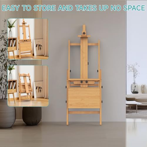 Large Wood H-Frame Easel with Storage Drawer, Foldable Art Painting Easel for Adults and Students, Adjustable Artist Easel Stand for Painting and Display, Holds Canvas Art up to 48"