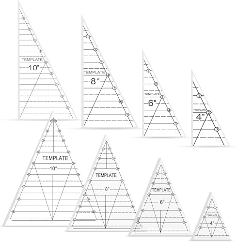 TSV Triangle Quilting Ruler Set: 8 Pack Thick Acrylic Triangle Templates in 4"/6"/8"/10" Size - Accurate Fabric Cutting for Quilter with Triangle Hexagon Diamond Kaleidoscope Geometric Patterns