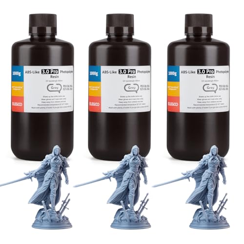 ELEGOO ABS-Like Resin 3.0 Pro, Higher Scratch-Resistance 3D Printing Photopolymer Resin, 405nm UV Resin for MSLA/DLP/LCD Printers Fast Curing High Precision Non-Brittle, Grey 3000g - color: Grey, size: XL-3000g