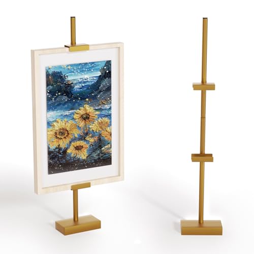 Tabletop Picture Frame Stand, Adjustable for Frames Up to 29" H, Frame Holder Stand Table Easels for Display, Metal Standing Easel Display Stand for Picture Frames, Artwork, Canvas (Gold)
