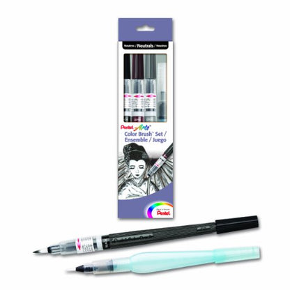 Pentel Arts Color Water Brush Box Set, Black/Gray/Sepia/Aquash (GFLFRHBP) - style: Box Gift Set