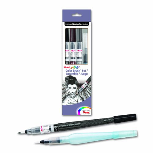 Pentel Arts Color Water Brush Box Set, Black/Gray/Sepia/Aquash (GFLFRHBP) - style: Box Gift Set