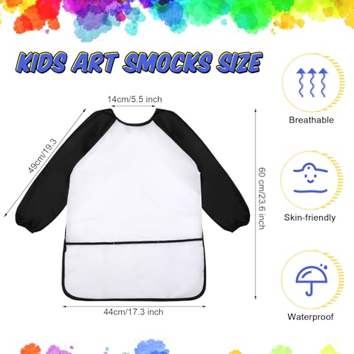 Yahenda Kids Art Smocks Toddlers Painting Apron Waterproof Artist Smock for Children with Long Sleeve 3 Pockets for 2-8 Years - color: Black, White