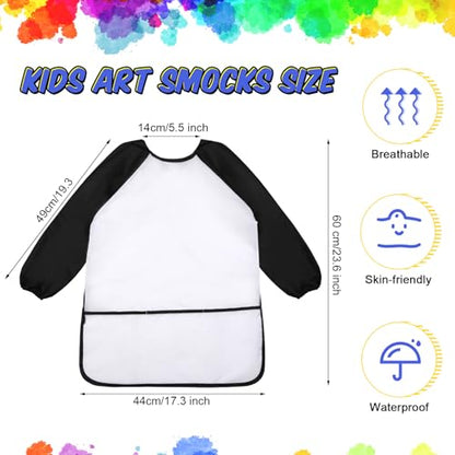 Yahenda Kids Art Smocks Toddlers Painting Apron Waterproof Artist Smock for Children with Long Sleeve 3 Pockets for 2-8 Years - color: Black, White