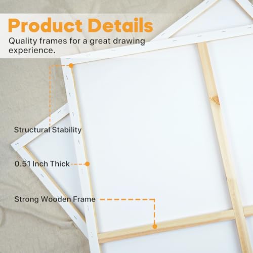 CONDA Large Stretched Canvas for Painting, 30x40 Inch 2 Pack Big Canvas, 100% Cotton, Primed Acid-Free, White Blank Stretched Canvas Boards Art Supplies for Acrylics, Oils Painting - size: 30"x40",2 Pack