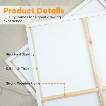 CONDA Large Stretched Canvas for Painting, 30x40 Inch 2 Pack Big Canvas, 100% Cotton, Primed Acid-Free, White Blank Stretched Canvas Boards Art Supplies for Acrylics, Oils Painting - size: 30"x40",2 Pack