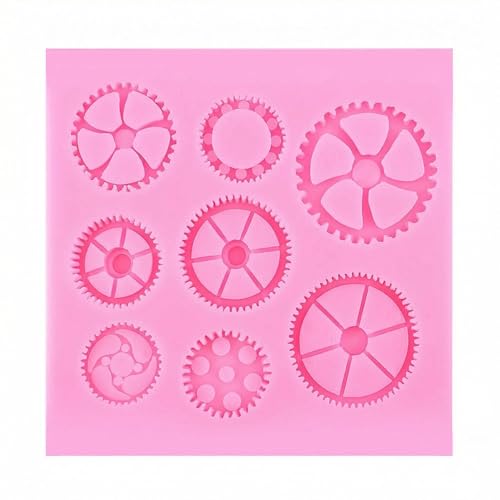 Silicone Molds for Crafts, Pink Gear & Clock Cog Casting Mold Tray, 8-Cavity Flexible Silicone for Soap, Resin, and Decorative DIY Projects - color: pink