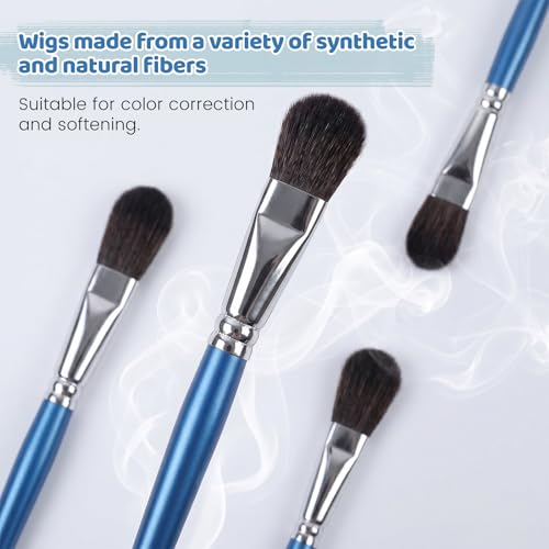 6 PCS Mop Brush for Acrylic Painting, 1 Inch Oval Watercolor Mop Brush | Mop Paint Brush, Blending Paint Brush with Wooden Handle for Acrylic Painting, Watercolor, Gouache, Face Body(Blue)