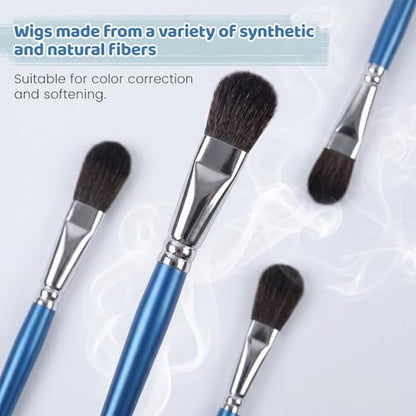 6 PCS Mop Brush for Acrylic Painting, 1 Inch Oval Watercolor Mop Brush | Mop Paint Brush, Blending Paint Brush with Wooden Handle for Acrylic Painting, Watercolor, Gouache, Face Body(Blue)