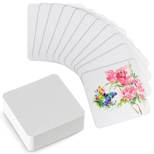 100 Sheets Small Watercolor Paper Bulk, Cold Press 140lb/300gsm Small Watercolor Sketchbook Mini Square Watercolor Book Portable Watercolor Painting Papers for Adults and Students (2.6 × 2.6 Sheets)