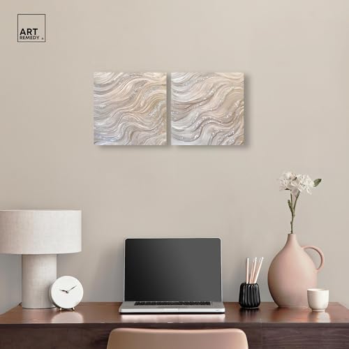 Art Remedy Silver Waves Set Canvas Set of 2 Earth Tone Abstract, Gallery Wrapped, 12 x 12 - color: Gallery Wrapped, size: 12" x 12"