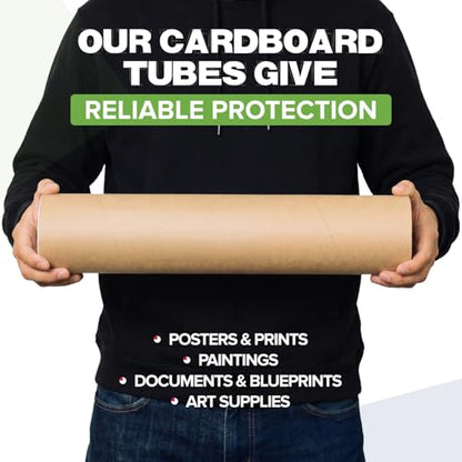 4" x 18" Reinforced Kraft Paper Mailing Tube, Pack of 6 Tubes with 12 Caps – Secure USPS Approved Poster Tube – Made in USA Cardboard Tube for Shipping and Storing Posters, Prints, Artwork - size: 4" x 18", style: Standard Duty
