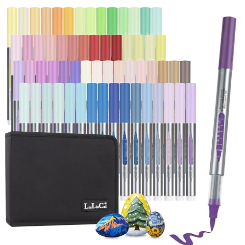 LIULIUCAI Acrylic Paint Markers Brush Tip, 60 Colors Direct Liquid Acrylic Markers, No Bleeding Paint Pens for Painting, Wood, Canvas, Glass, Stone, Fabric and Art Supplies - color: 60 Multicolor