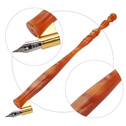 Calligraphy Oblique Nib Pen Point Holder, English Calligraphy Pen Nib Holder Antique Copperplate Script Handed Dip Pen + 6 Flat Nibs(1)