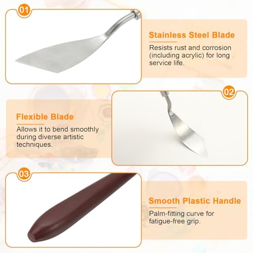 HARFINGTON 2pcs Palette Knife Painting Tool 2.83" x 0.91" Stainless Steel Art Spatula Pallet Knives Scrapers Tools with Plastic Handle for Acrylic Oil Canvas Mixing Spreading, Red/Silver