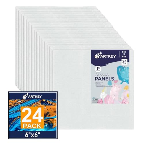 Canvas Panels 6x6 Inch 24-Pack, 10 oz Primed 100% Cotton White Blank Small Canvases for Painting, Square Flat Canvas Board for Oil Acrylics Watercolor & Tempera Paints - size: 6"x6", style: 24-Pack