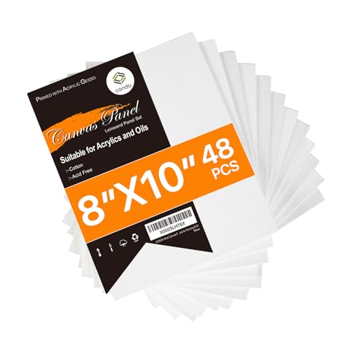 CONDA Canvases for Painting 8 x 10 inch, 48 Pack Value Bulk Blank White Canvas Boards, Primed, 100% Cotton, Acid Free Artist Canvas Panels for Painting Acrylics Watercolor & Oil - size: 8" x 10", style: 48