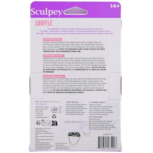 Polyform Sculpey Soufflé Polymer Oven-Bake Clay, 12 color set, Non Toxic, 10.8 oz., Great for jewelry making, holiday, DIY, mixed media and more! Premium light-weight oven bake clay.