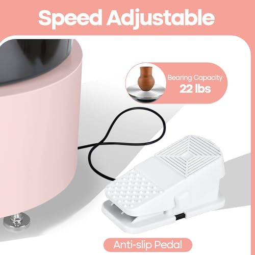 MZOKUU Pottery Wheel for Adults 11 Inch 450W Electric Ceramic Forming Machine Foot Pedal Control Adjustable 50-300RPM Speed ABS Detachable Basin Sculpting Tools Kit Arts Craft DIY Gift (Pink) - color: Pink