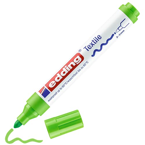 edding 4500 Textile Marker - Light Green - 1 Pen - Round Nib 2-3 mm - Permanent Fabric Markers for Drawing on Textiles, wash-Resistant up to 60 °C - Marker pens for Fabric Lettering - color: Light Green, size: 1 Count (Pack of 1)