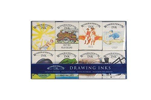 Winsor & Newton Collection Drawing Ink Set, Set of 8, William Collection,Black,green,purple,yellow - style: William Collection Pack