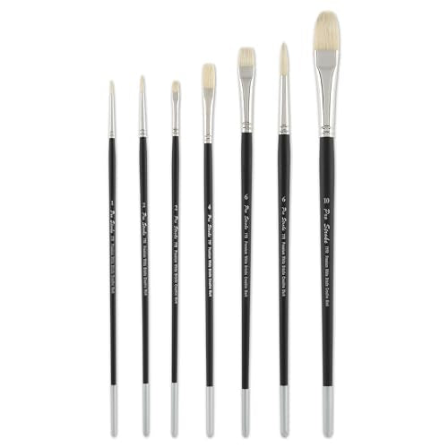 Creative Mark Pro Stroke Premium White Chungking Hog Bristle Artist Paint Brush - Try-Me Set of 7 - Natural Bristle Brush w/Great Control Suitable for Oils, Watercolors, Acrylics, Alkyds, Caseins
