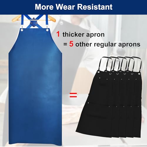 SHEOMERN Heavy Duty Vinyl Industrial Anti-Tear Apron, 43" x 26" Waterproof, Chemical Resistant, Blue, Unisex-Adults - color: Blue