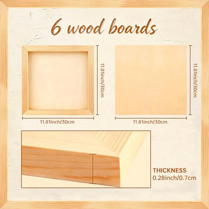 6 Pack Unfinished Blank Wood Panel Boards, Natural Wooden Painting Canvas for Oil, Acrylic Paint, Paint Pouring, DIY Art Crafts Projects (12 * 12inch) - size: 12*12inch