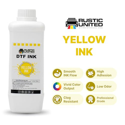 Professional DTF Transfer Ink 1L / 34oz Yellow Refill for Epson ET-8550, XP-15000, L1800, L805, R1390, R2400, DX5, DX7, XP600, I3200 Heat Transfer Printers - color: Yellow, size: 1000ml