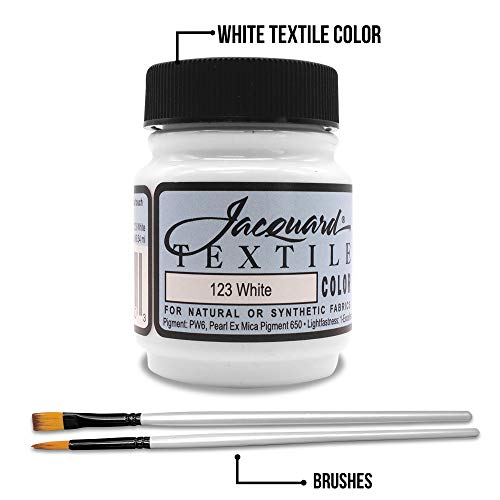 Moshify Jacquard Products White Textile Color Fabric Paint Made in USA - JAC1123 2.25-Ounces - Bundled Brush Set - size: 2.25 Ounce (Pack of 1)
