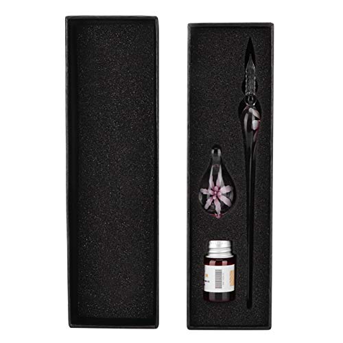 Glass Dip Pen, Glass Ink Pen Set, Crystal Elegant Flower Signature Ink Pen, Calligraphy Pen Set with Pen Holder for Signatures, Gift Cards Writing, Calligraphy Beginners